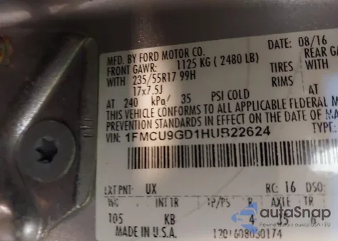 2017 Ford Escape Se from USA, damaged, VIN 1FMCU9GD1HUB22624